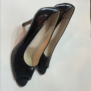 Via Spiga Black Patent Leather Elegant BlPeep-Toe Heels